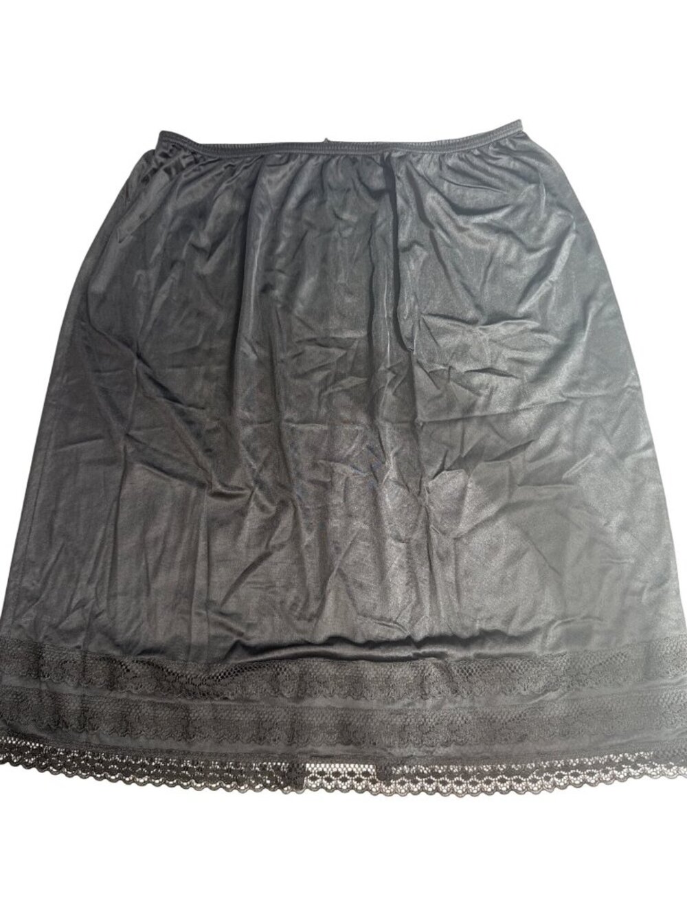 Femme Fatale Black Satin Lace Trim Half Slip Skirt 2X Made In Canada